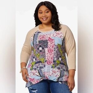 ❄️ Cato | PLUS SIZE PATCHWORK TWIST BASEBALL TEE Size 22/24